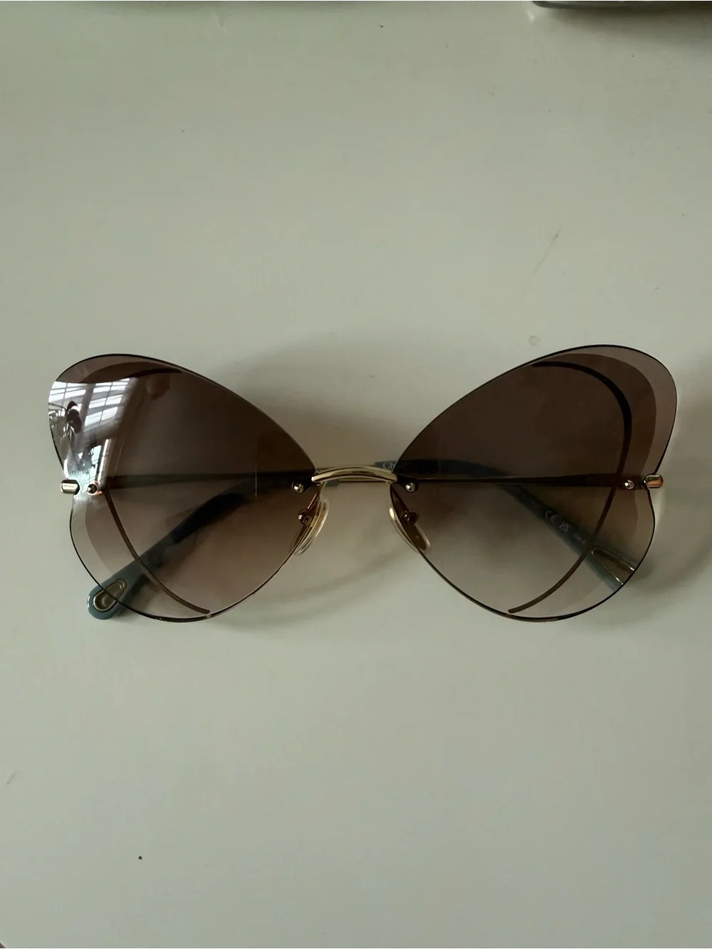 Chloe Gradient Brown Rimless Butterfly Sunglasses with Gold Bridge